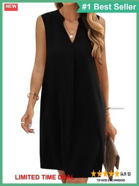 Women's Sleeveless V-Neck Shift Dress Knee Length Casual Summer Mini